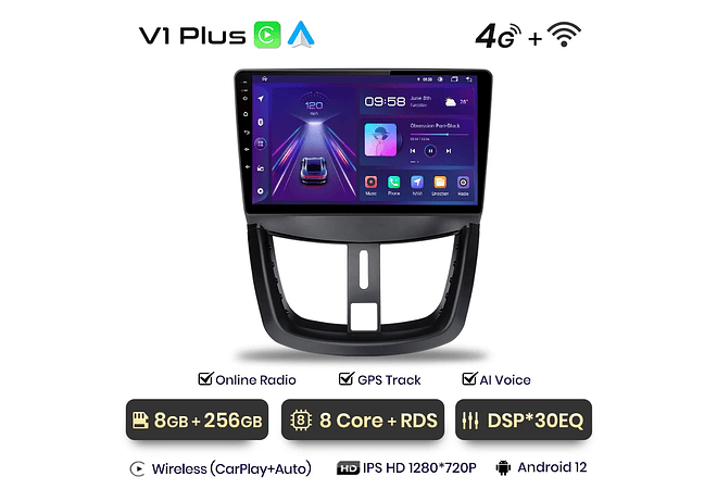 RD055 Android Peugeot 207 207cc 2006-2015 1GB a 8GB RAM e 16GB a 128GB ROM com ou sem Carplay