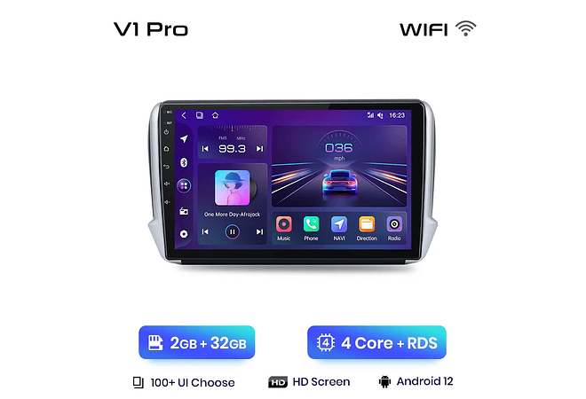 RD056 Android Peugeot 2008208 2012-2018 1GB a 8GB RAM e 16GB a 128GB ROM com ou sem Carplay