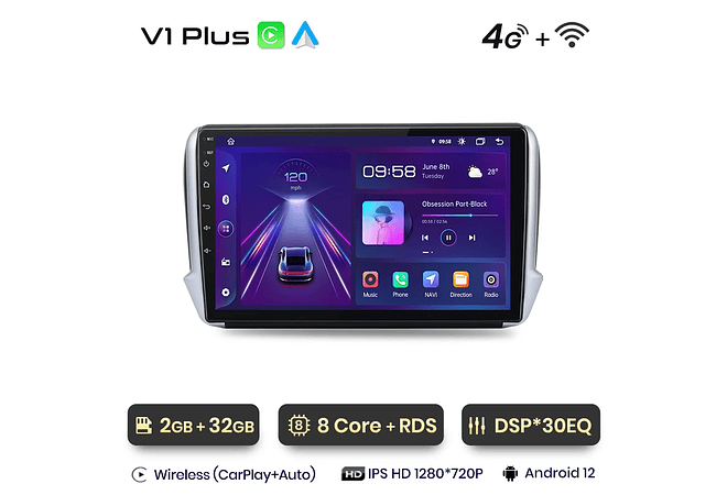 RD056 Android Peugeot 2008208 2012-2018 1GB a 8GB RAM e 16GB a 128GB ROM com ou sem Carplay