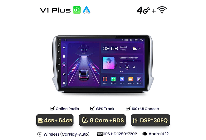 RD056 Android Peugeot 2008208 2012-2018 1GB a 8GB RAM e 16GB a 128GB ROM com ou sem Carplay