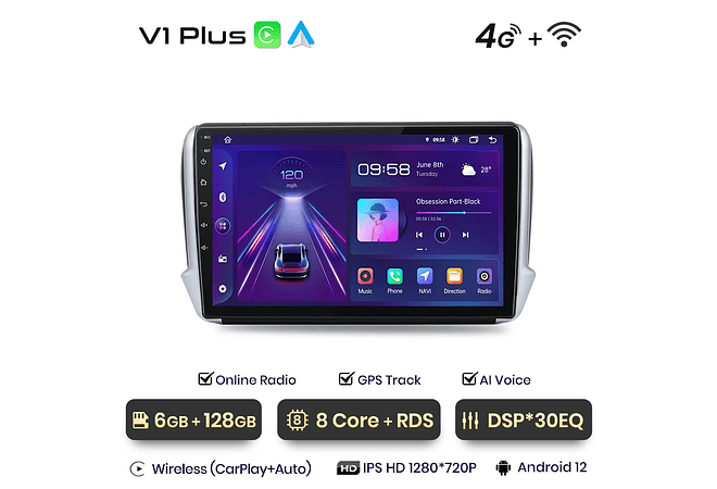 RD056 Android Peugeot 2008208 2012-2018 1GB a 8GB RAM e 16GB a 128GB ROM com ou sem Carplay