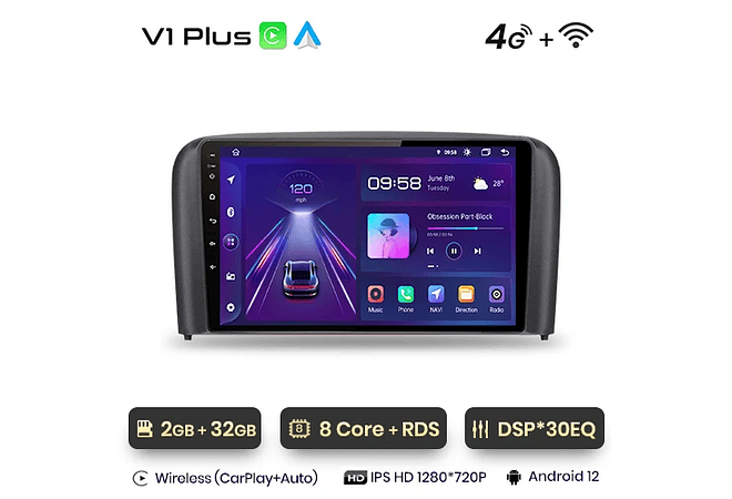 RD058 Android Volvo S80 1998-2006 1GB a 8GB RAM e 16GB a 128GB ROM com ou sem Carplay
