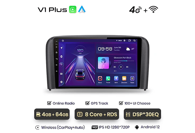 RD058 Android Volvo S80 1998-2006 1GB a 8GB RAM e 16GB a 128GB ROM com ou sem Carplay