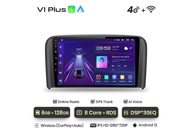 RD058 Android Volvo S80 1998-2006 1GB a 8GB RAM e 16GB a 128GB ROM com ou sem Carplay