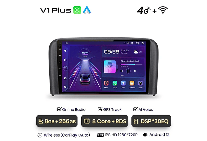RD058 Android Volvo S80 1998-2006 1GB a 8GB RAM e 16GB a 128GB ROM com ou sem Carplay
