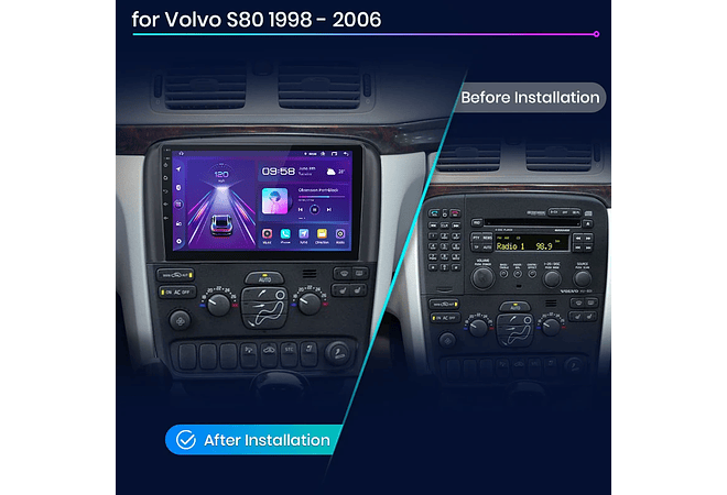 RD058 Android Volvo S80 1998-2006 1GB a 8GB RAM e 16GB a 128GB ROM com ou sem Carplay