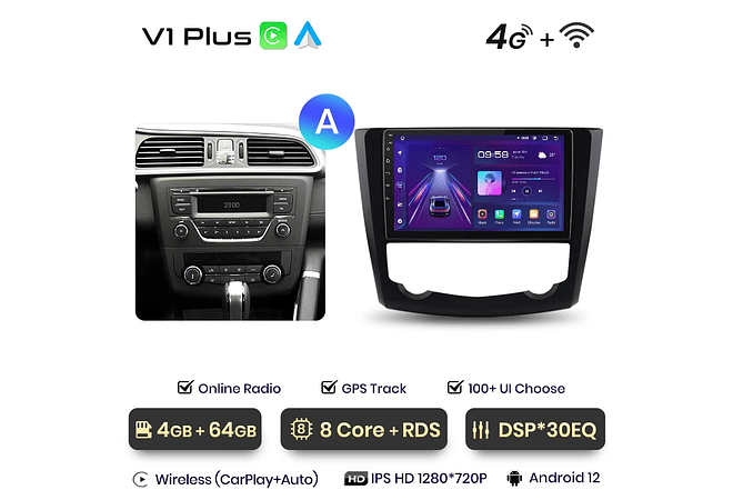 RD059 Android Renault kadjar 2015-2019 1GB a 8GB RAM e 16GB a 128GB ROM com ou sem Carplay