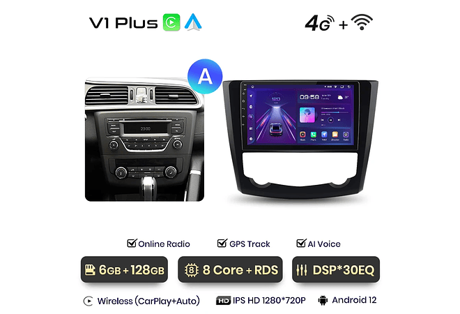 RD059 Android Renault kadjar 2015-2019 1GB a 8GB RAM e 16GB a 128GB ROM com ou sem Carplay