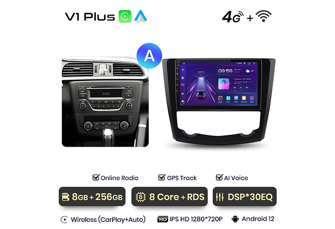 RD059 Android Renault kadjar 2015-2019 1GB a 8GB RAM e 16GB a 128GB ROM com ou sem Carplay