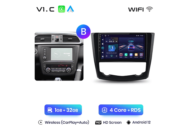RD059 Android Renault kadjar 2015-2019 1GB a 8GB RAM e 16GB a 128GB ROM com ou sem Carplay