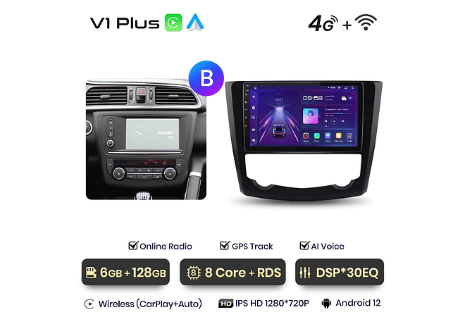 RD059 Android Renault kadjar 2015-2019 1GB a 8GB RAM e 16GB a 128GB ROM com ou sem Carplay