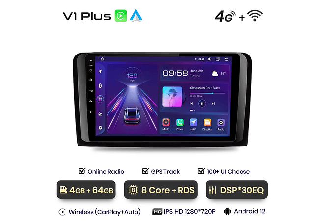 RD061 Android Mercedes m-classe w164 gl-classe x164 ml gl 1GB a 8GB RAM e 16GB a 128GB ROM com ou sem Carplay