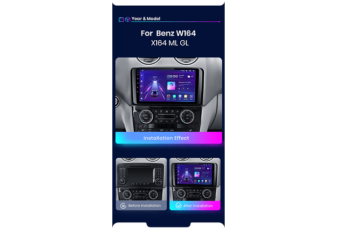 RD061 Android Mercedes m-classe w164 gl-classe x164 ml gl 1GB a 8GB RAM e 16GB a 128GB ROM com ou sem Carplay