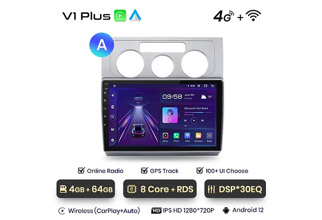 RD062 Android Volkswagen TOURAN 1 2003-2010 1GB a 8GB RAM e 16GB a 128GB ROM com ou sem Carplay