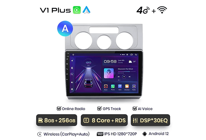 RD062 Android Volkswagen TOURAN 1 2003-2010 1GB a 8GB RAM e 16GB a 128GB ROM com ou sem Carplay