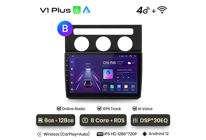 RD062 Android Volkswagen TOURAN 1 2003-2010 1GB a 8GB RAM e 16GB a 128GB ROM com ou sem Carplay