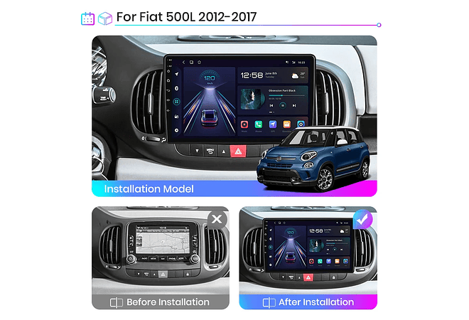 RD063 Android Fiat 500I 2012-2017 1GB a 8GB RAM e 16GB a 128GB ROM com ou sem Carplay