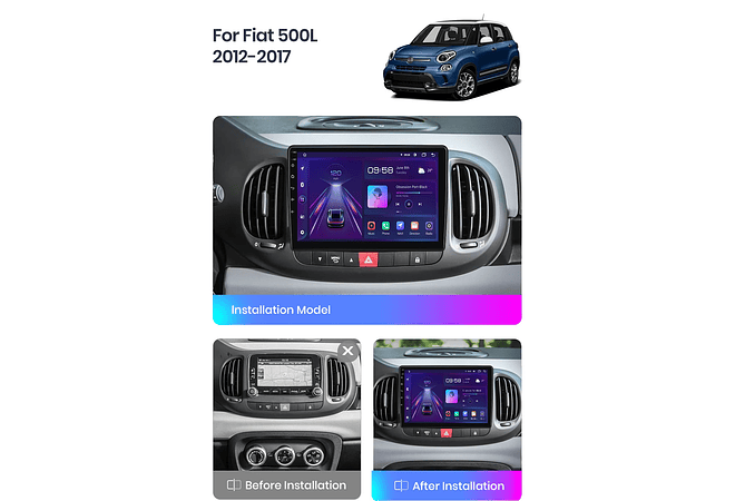 RD063 Android Fiat 500I 2012-2017 1GB a 8GB RAM e 16GB a 128GB ROM com ou sem Carplay