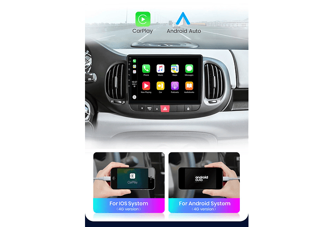 RD063 Android Fiat 500I 2012-2017 1GB a 8GB RAM e 16GB a 128GB ROM com ou sem Carplay