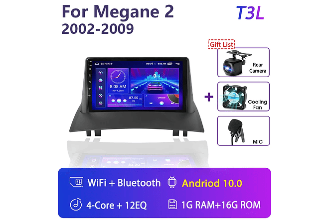 RD067 Android Renault megane 2 2002-2009 1GB a 8GB RAM e 16GB a 128GB ROM com ou sem Carplay