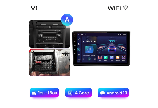 RD071 Android Audi A4 2000-2009 1GB a 8GB RAM e 16GB a 128GB ROM com ou sem Carplay