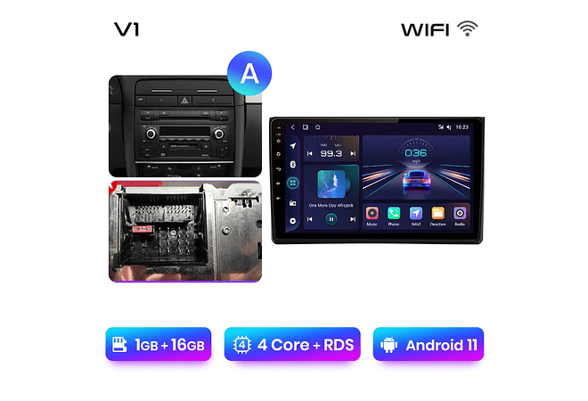 RD071 Android Audi A4 2000-2009 1GB a 8GB RAM e 16GB a 128GB ROM com ou sem Carplay