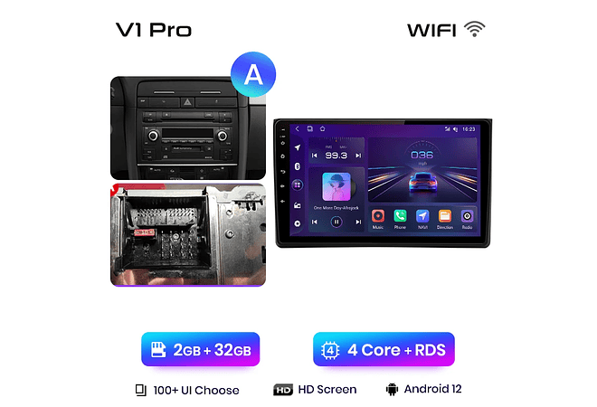 RD071 Android Audi A4 2000-2009 1GB a 8GB RAM e 16GB a 128GB ROM com ou sem Carplay
