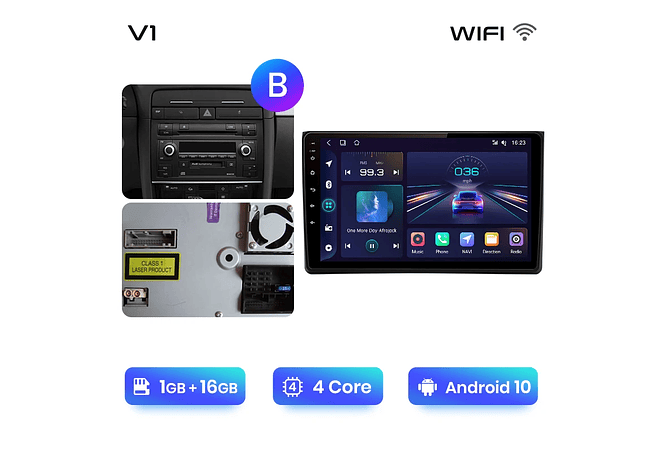 RD071 Android Audi A4 2000-2009 1GB a 8GB RAM e 16GB a 128GB ROM com ou sem Carplay