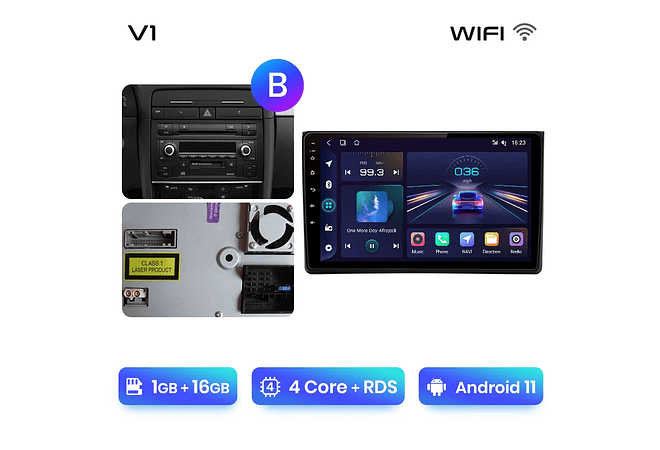 RD071 Android Audi A4 2000-2009 1GB a 8GB RAM e 16GB a 128GB ROM com ou sem Carplay