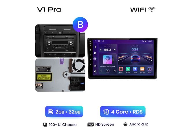 RD071 Android Audi A4 2000-2009 1GB a 8GB RAM e 16GB a 128GB ROM com ou sem Carplay