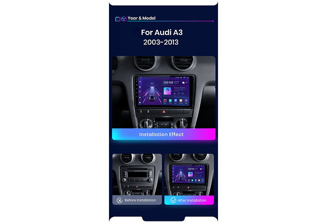 RD073 Android Audi a3 8p 2003-2013 1GB a 8GB RAM e 16GB a 128GB ROM com ou sem Carplay