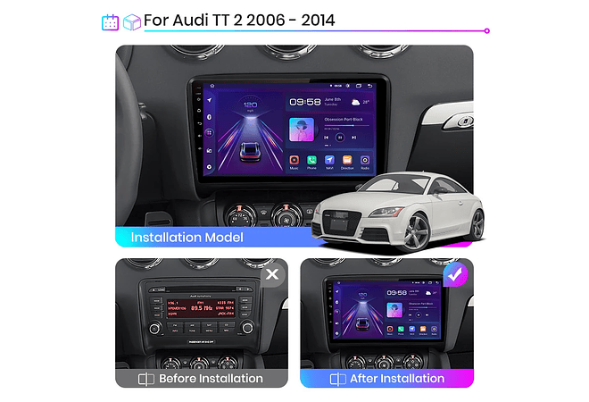 RD074 Android Audi TT, mk2, 8j, 2002-2013 1GB a 8GB RAM e 16GB a 128GB ROM com ou sem Carplay