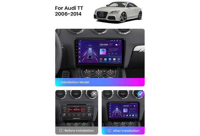 RD074 Android Audi TT, mk2, 8j, 2002-2013 1GB a 8GB RAM e 16GB a 128GB ROM com ou sem Carplay