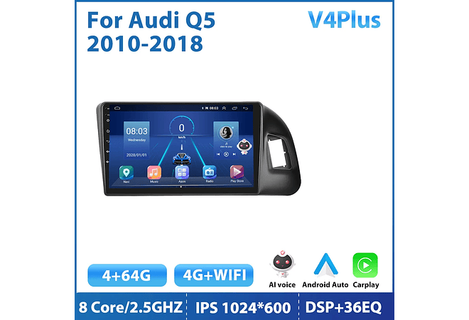RD075 Android audi q5 2010-2018 1GB a 8GB RAM e 16GB a 128GB ROM com ou sem Carplay