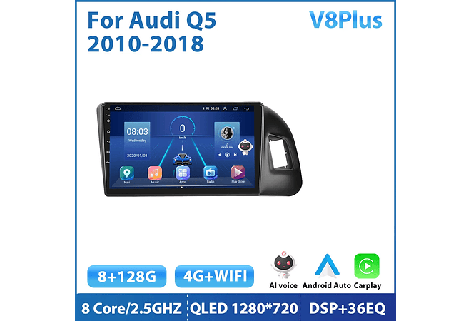RD075 Android audi q5 2010-2018 1GB a 8GB RAM e 16GB a 128GB ROM com ou sem Carplay
