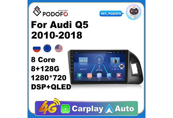 RD075 Android audi q5 2010-2018 1GB a 8GB RAM e 16GB a 128GB ROM com ou sem Carplay