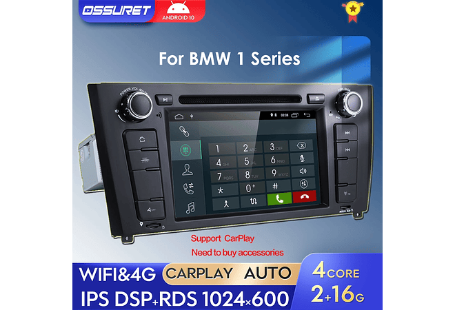RD077 Android BMW Serie 1 e87 e88 e82 e81 2004-2011 1GB a 8GB RAM e 16GB a 128GB ROM com ou sem Carplay