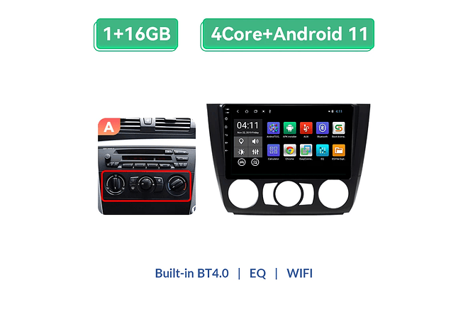 RD078 Android BMW Serie 1 e88 e82 e81 e87 2004-2011 1GB a 8GB RAM e 16GB a 128GB ROM com ou sem Carplay