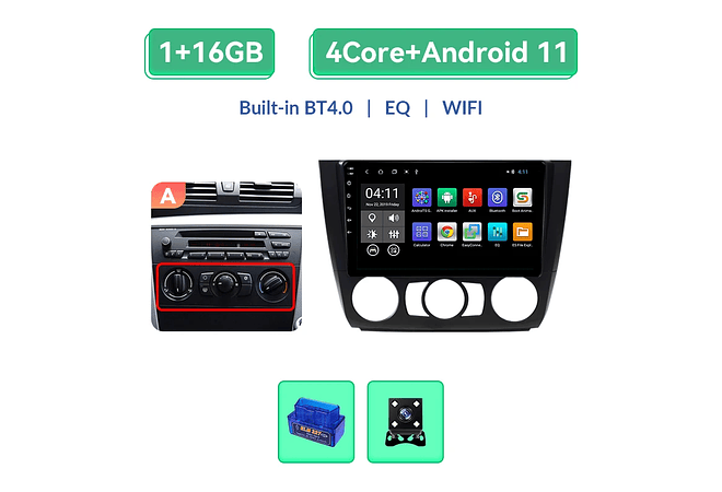 RD078 Android BMW Serie 1 e88 e82 e81 e87 2004-2011 1GB a 8GB RAM e 16GB a 128GB ROM com ou sem Carplay