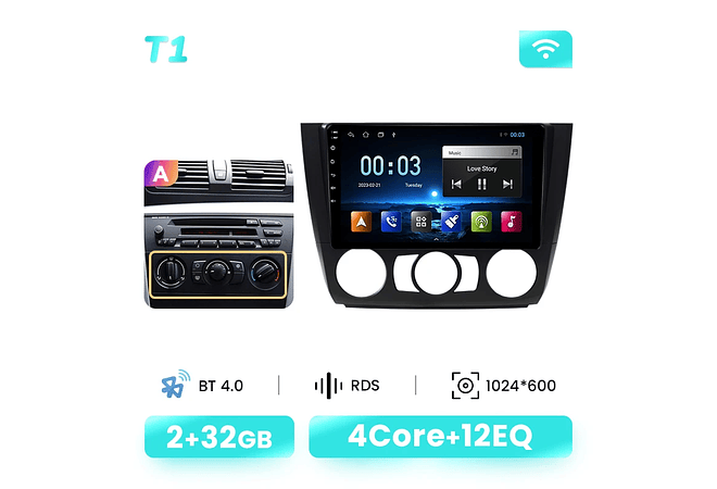 RD078 Android BMW Serie 1 e88 e82 e81 e87 2004-2011 1GB a 8GB RAM e 16GB a 128GB ROM com ou sem Carplay