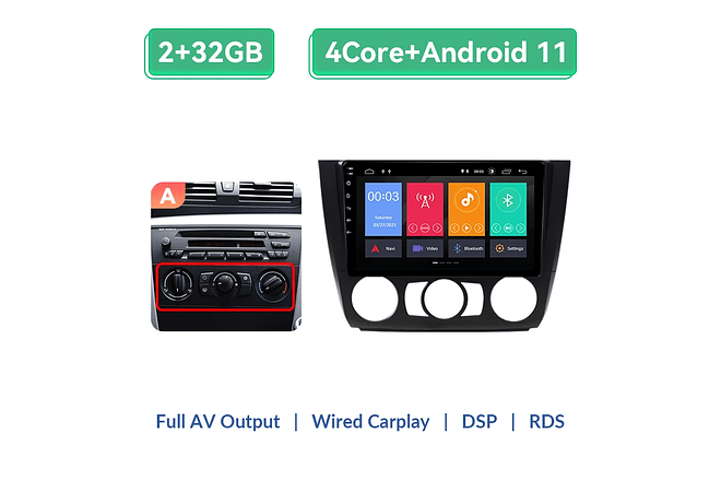 RD078 Android BMW Serie 1 e88 e82 e81 e87 2004-2011 1GB a 8GB RAM e 16GB a 128GB ROM com ou sem Carplay