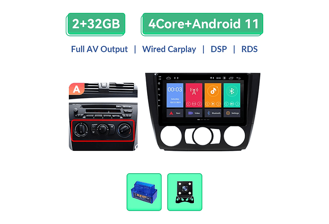 RD078 Android BMW Serie 1 e88 e82 e81 e87 2004-2011 1GB a 8GB RAM e 16GB a 128GB ROM com ou sem Carplay