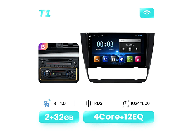 RD078 Android BMW Serie 1 e88 e82 e81 e87 2004-2011 1GB a 8GB RAM e 16GB a 128GB ROM com ou sem Carplay