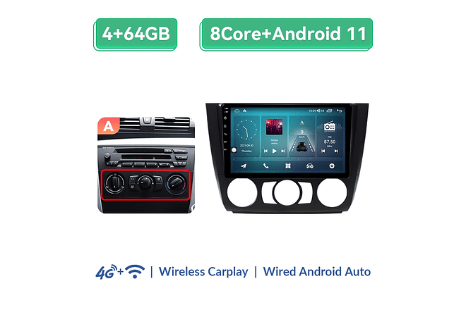 RD078 Android BMW Serie 1 e88 e82 e81 e87 2004-2011 1GB a 8GB RAM e 16GB a 128GB ROM com ou sem Carplay