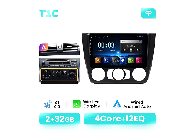 RD078 Android BMW Serie 1 e88 e82 e81 e87 2004-2011 1GB a 8GB RAM e 16GB a 128GB ROM com ou sem Carplay