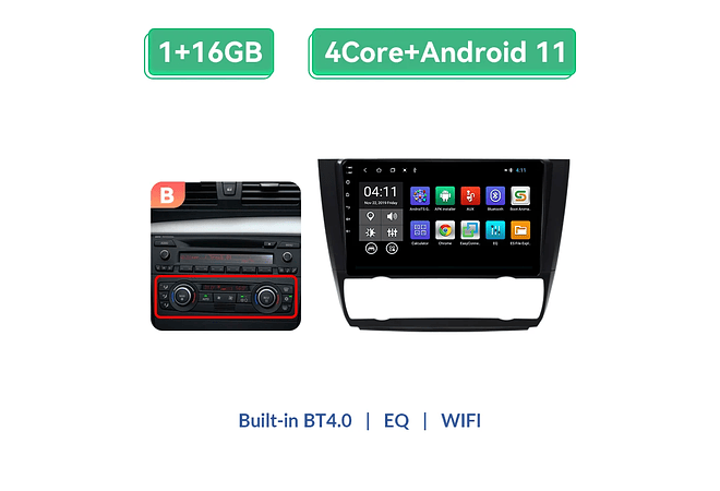 RD078 Android BMW Serie 1 e88 e82 e81 e87 2004-2011 1GB a 8GB RAM e 16GB a 128GB ROM com ou sem Carplay