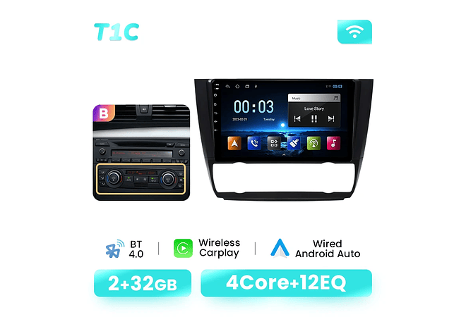 RD078 Android BMW Serie 1 e88 e82 e81 e87 2004-2011 1GB a 8GB RAM e 16GB a 128GB ROM com ou sem Carplay