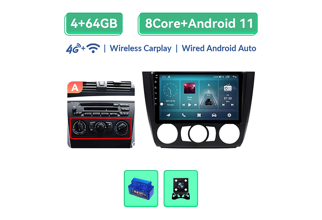RD078 Android BMW Serie 1 e88 e82 e81 e87 2004-2011 1GB a 8GB RAM e 16GB a 128GB ROM com ou sem Carplay