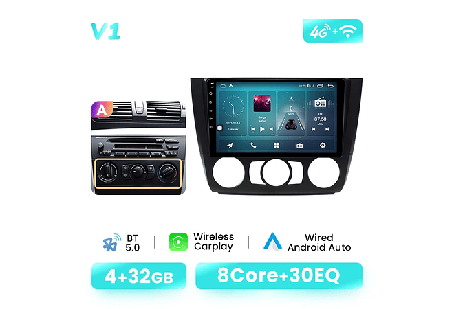 RD078 Android BMW Serie 1 e88 e82 e81 e87 2004-2011 1GB a 8GB RAM e 16GB a 128GB ROM com ou sem Carplay