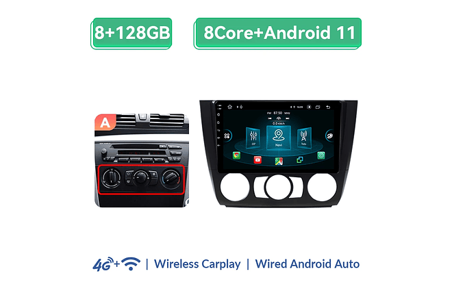 RD078 Android BMW Serie 1 e88 e82 e81 e87 2004-2011 1GB a 8GB RAM e 16GB a 128GB ROM com ou sem Carplay